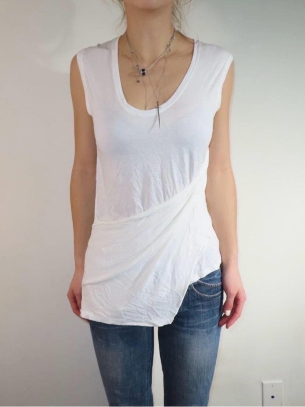BCBGMaxAzria White Draped Sleeveless Tank Top